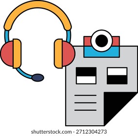 Ein weißes und schwarzes Bild eines Headsets und einer Zwischenablage mit schwarzem Hintergrund. Konzept einer professionellen Umgebung, eventuell in einem Call Center oder einer ähnlichen Umgebung. Die Verwendung eines Headsets