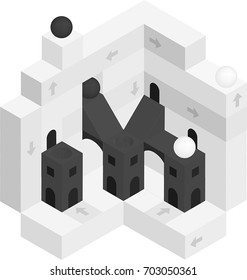 White and black isometric city. Vector illustration.