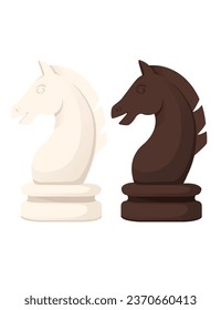 White and black knight chess figure for table board game vector illustration isolated on white background