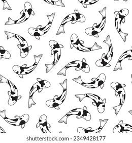 white and black koi fish repeating pattern top view. koi fish seamless vector illustration pattern background