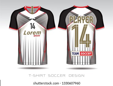 White and Black layout football sport t-shirt design. Template front, back view. Soccer kit national team shirt mock up. Vector Illustration.