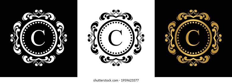 white and black Letter C template logo Luxury gold letter. Monogram alphabet . Beautiful initials letter.	