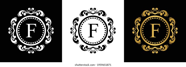 white and black Letter F template logo Luxury gold letter. Monogram alphabet . Beautiful initials letter.	