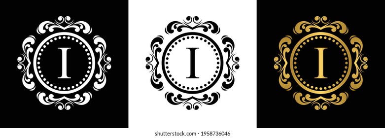 white and black Letter I template logo Luxury gold letter. Monogram alphabet . Beautiful initials letter.	