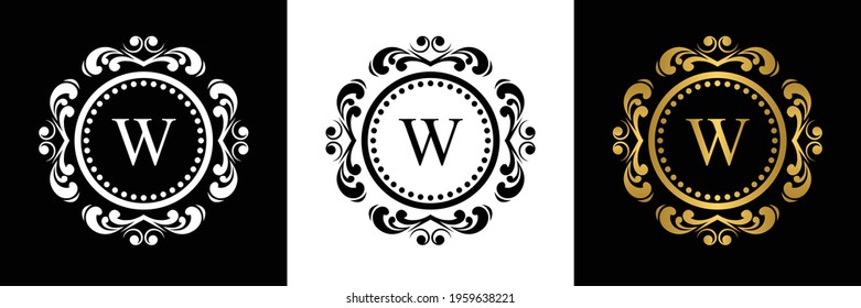 white and black Letter W template logo Luxury gold letter. Monogram alphabet . Beautiful initials letter.	