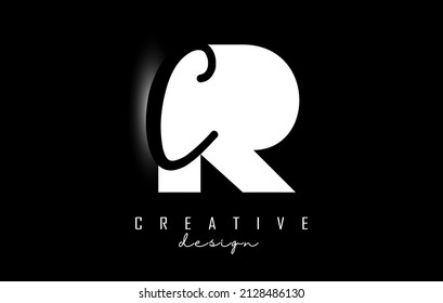 White and Black Letters RC logo with a minimalist design. Letters R and C with geometric and handwritten typography. Creative Vector Illustration with letters.