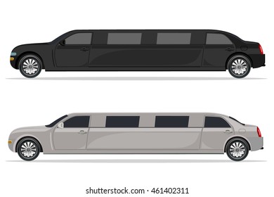 white and black limousine, design element, flat, vector illustration