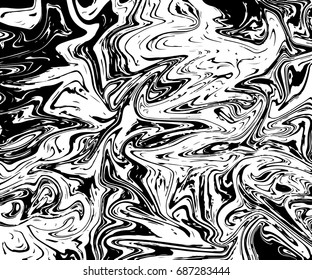 White black liquid acrylic or marble texture. Abstract background with curved stripes or chaotic lines. Ink .