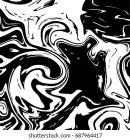 White black liquid acrylic or marble texture. Abstract background with curved stripes or chaotic lines. Ink .