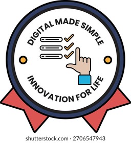 A white and black logo with a hand pointing to a check mark. The logo is titled "Digital Made Simple" and is designed to represent innovation for life