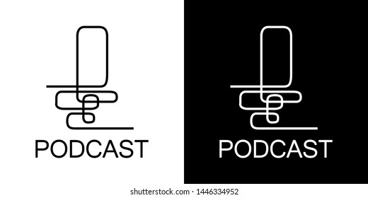 White and black logotype for podcasting app or podcast icon. Podcasting, radio, music studio logo vector illustration. Pixel perferct. EPS10 RGB
