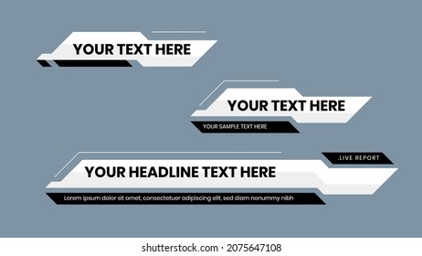 white and black lower third banner bar screen broadcast. Vector illustration news overlay video strip