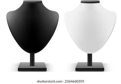 Mannequinas blancas y negras con fondo blanco, perfectas para realzar la elegancia de las joyas. Vector realista.