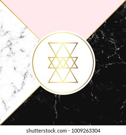 White and black marble or stone texture and pink background. Trendy geometric poster. Modern abstract card.Template for your designs, banner, card, flyer, invitation, party, birthday, wedding