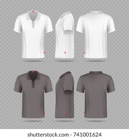 White black mens polo t-shirt set isolated on transparent background. T-shirt clothing, vector of apparel tshirt with collar illustration