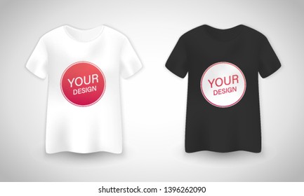 White and Black men's t-shirt realistic mockup. Vector illustration