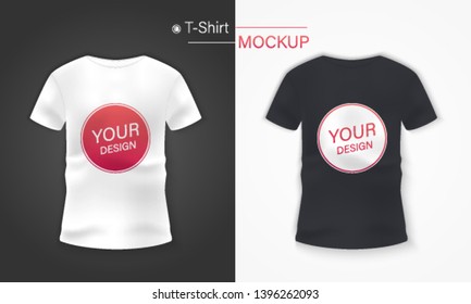 White and Black men's t-shirt realistic mockup. Vector illustration