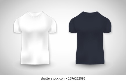White and Black men's t-shirt realistic mockup. Vector illustration