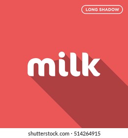 White Black milk isolated word vector icon on red background with long shadow