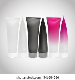 White and Black mock-up tube of Cream or Gel. Packing design for cosmetics. Lovely pink color. Beauty and health-care.