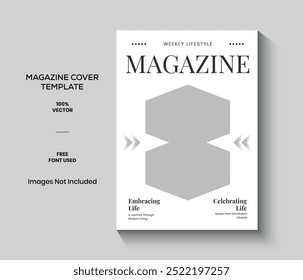 White and Black Modern Lifestyle Magazine Cover Template