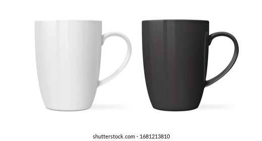 white and black mugs isolated on white background vector mock up