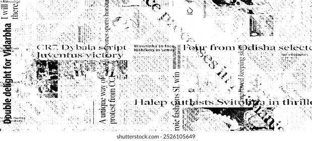 white and black newspaper paper grunge vintage old aged texture with fragments of newspaper text Transparent background.	