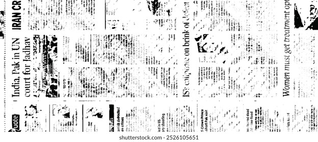 white and black newspaper paper grunge vintage old aged texture with fragments of newspaper text Transparent background.	