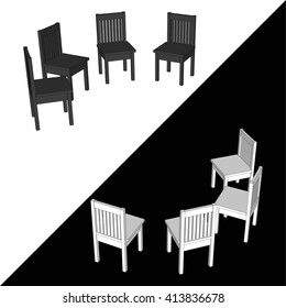 White And Black. Office Chairs. Competitors.  Chairs Arranged In A Circle. Furniture Logo. Vector Illustration. 