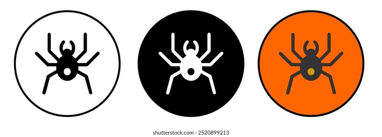 White black orange Spider icon isolated with long shadow. Happy Halloween party. circle button. Vector