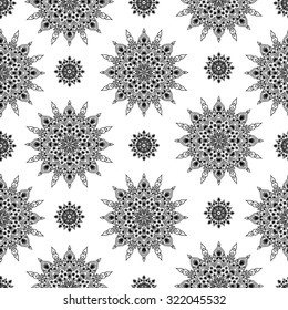 White And Black Oriental Seamless Pattern With Round Ornament