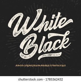 "White Black". Original Brush Script Font. Retro Typeface. Vector Illustration.