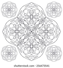 White and black ornament elements. Symmetry elements.