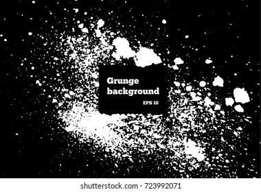 White, black paint, ink splash, brushes ink droplets, blots. Dirty artistic design elements, boxes, frames. Grunge frame with space for your text or image. Template space for your text or image.