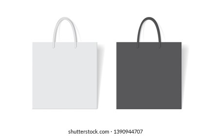 white and black paper bag on white background vector mock up