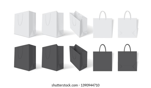 white and black paper bag on white background vector mock up