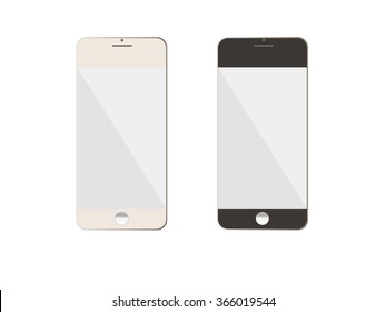  White and black phones on white background. Two flat isolated smartphones