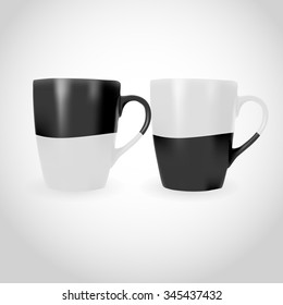 White and Black Photorealistic Cup illustration for mock-ups and branding. 