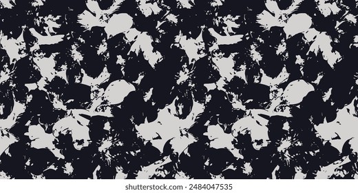 Pintura de arbusto de planta negra blanca grunge , Etnia botánica dibujo colorido hermoso textil ornamental ogee infinito ornamento sin fisuras de moda patrón sin fin ilustración raya Vector impresión