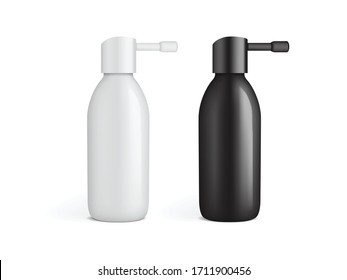 white and black plastic bottle for ear spray isolated on white background mock up template vector
