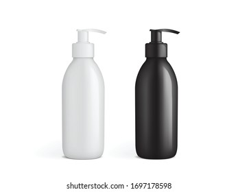 Weiß-Schwarz-Plastikflasche mit Pumpe-Vektorillustration-Aufprungschablone 