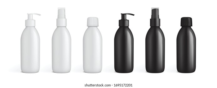 white and black  plastic packaging for liquids mock up vector