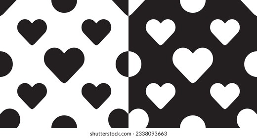 white black Polka dot patterns for Valentine's Day. Hearts, messages of love.Valentine's day pattern. Valentine's day background. Valentine's day card. 14th February.