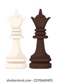 White and black Queen chess figure for table board game vector illustration isolated on white background