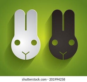 White and black rabbit with green background. Abstract vector illustration.