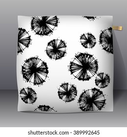 White and black realistic 3d throw pillow. Apartment interior design element. Cushion isolated on a gray background.