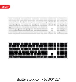 White and black realistic computer keyboard button layout template with letters for graphic use, isolated vector illustration design on white background.