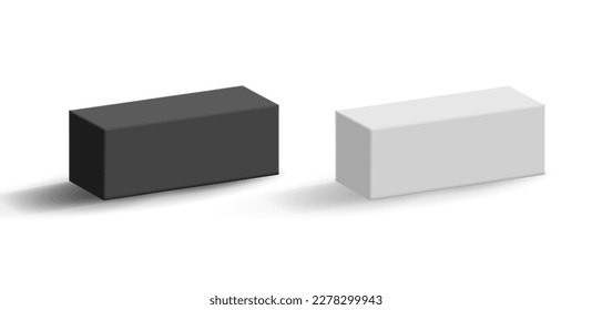 Caja rectangular blanca y negra 3d. Embalaje cerrado en blanco para el diseño de plantillas de productos. Imagen aislada sobre fondo blanco.