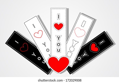 White, black and red bookmark "I love you"