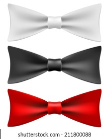 White, black and red bow ties isolated on white background.